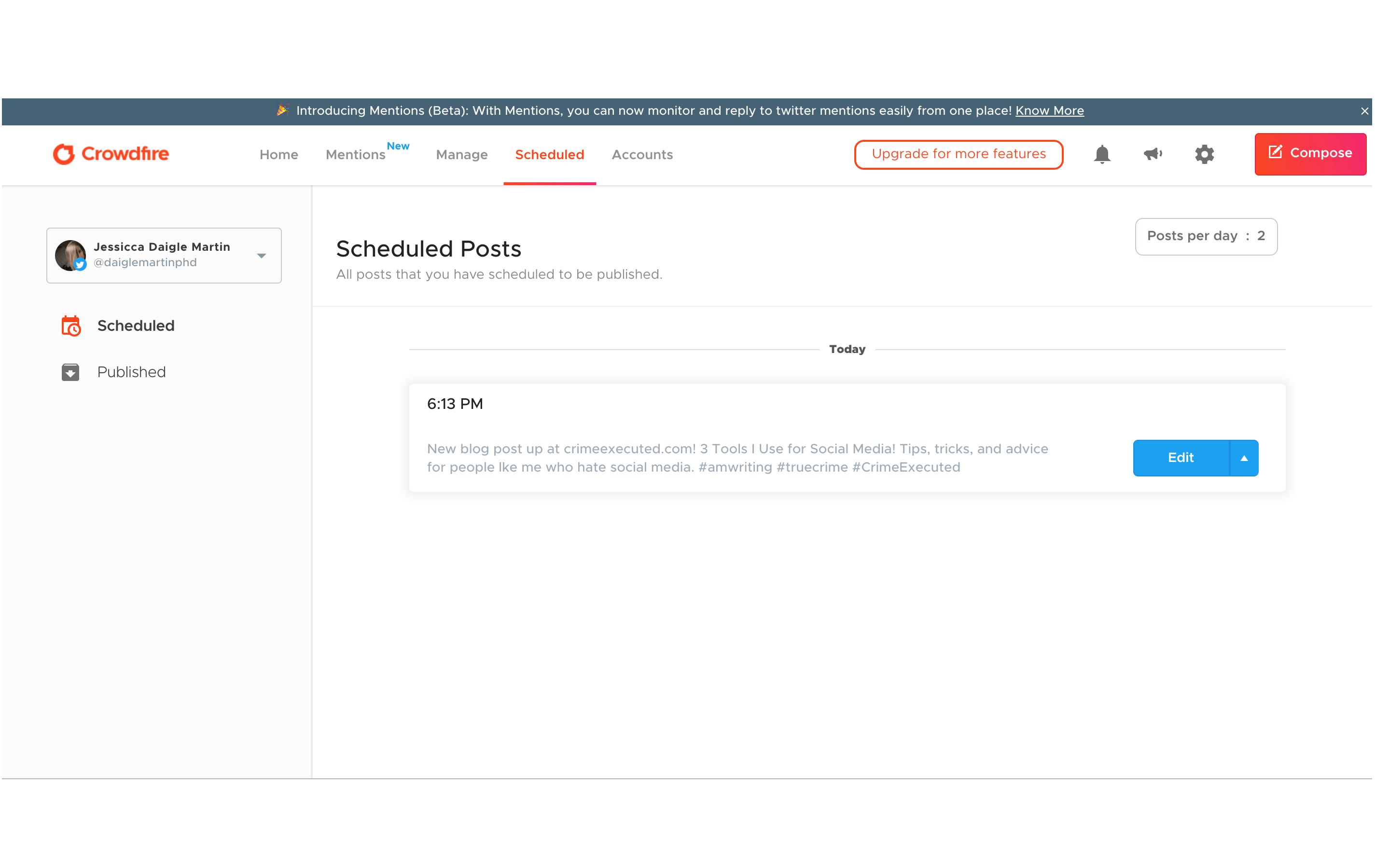 Scheduled Tweet Page