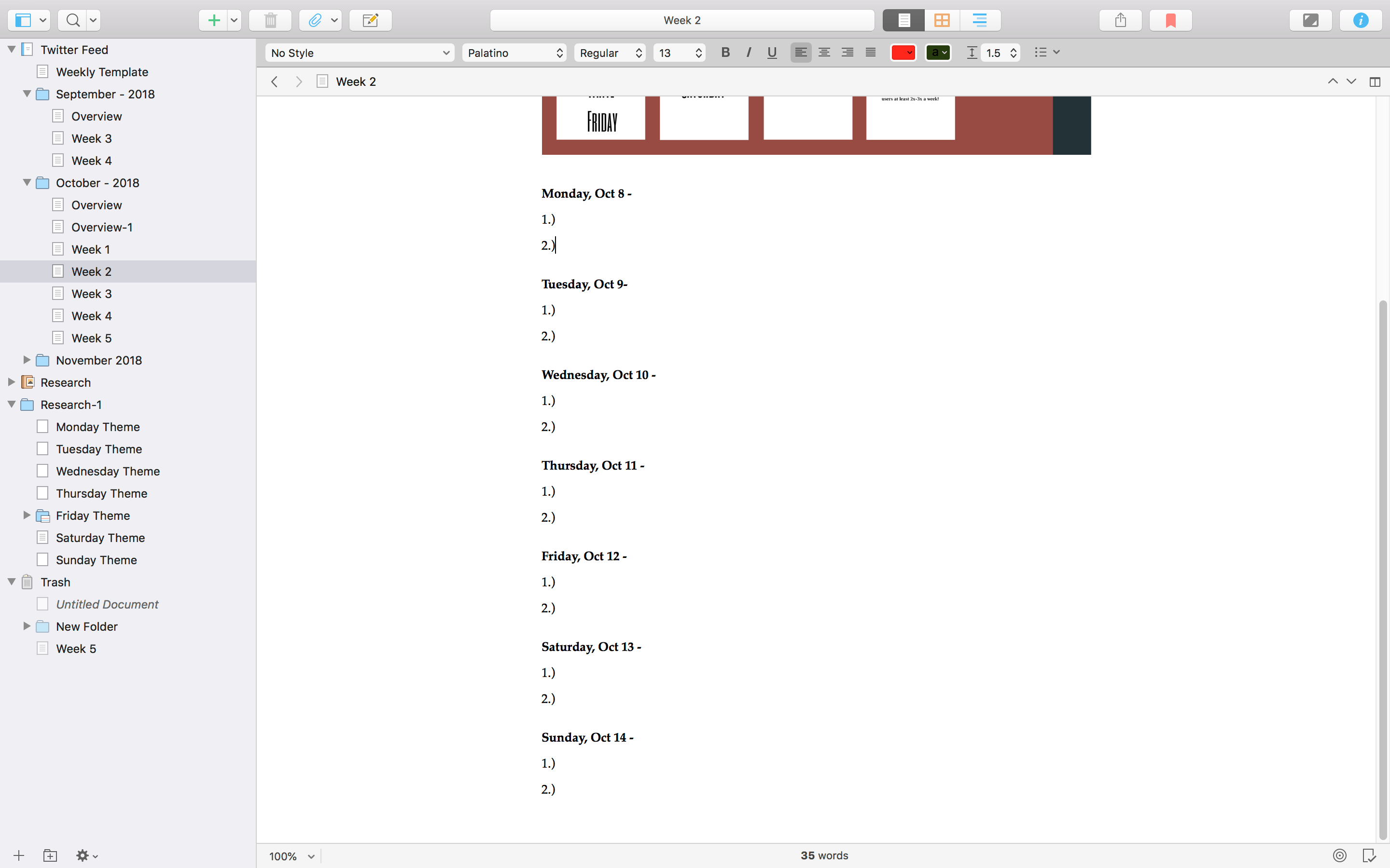 Weekly Scrivener Template